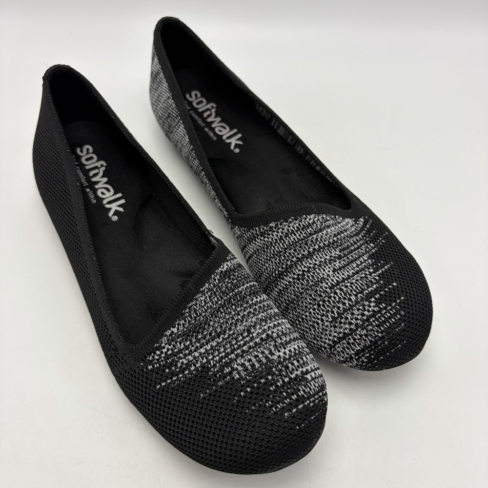 Softwalk Sicily Ballet Flats Women 7 M Canvas Slip On Shoes Black Comfort Career